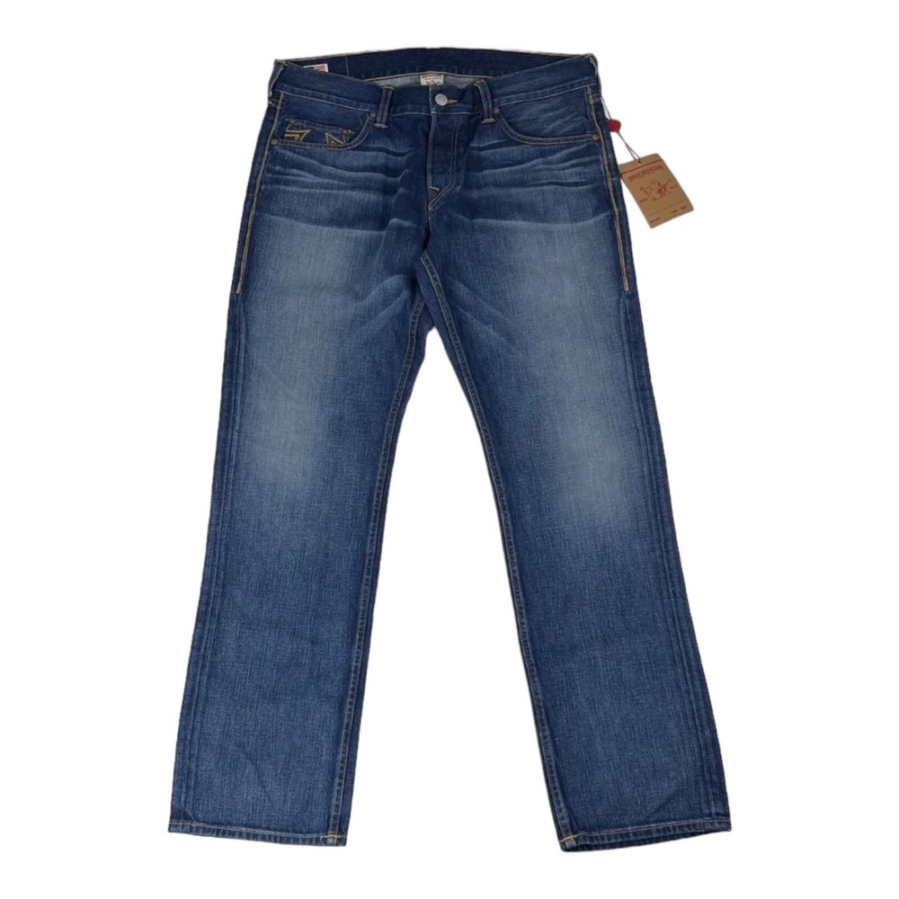 NWT True Religion Blue Jackson Titan Slim Cotton 5 Pocket Jeans Mens Size 38X34